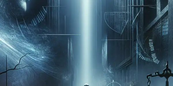 A troubled figure in a dimly lit alley, embodying the struggle between good and evil amidst shadows and light.